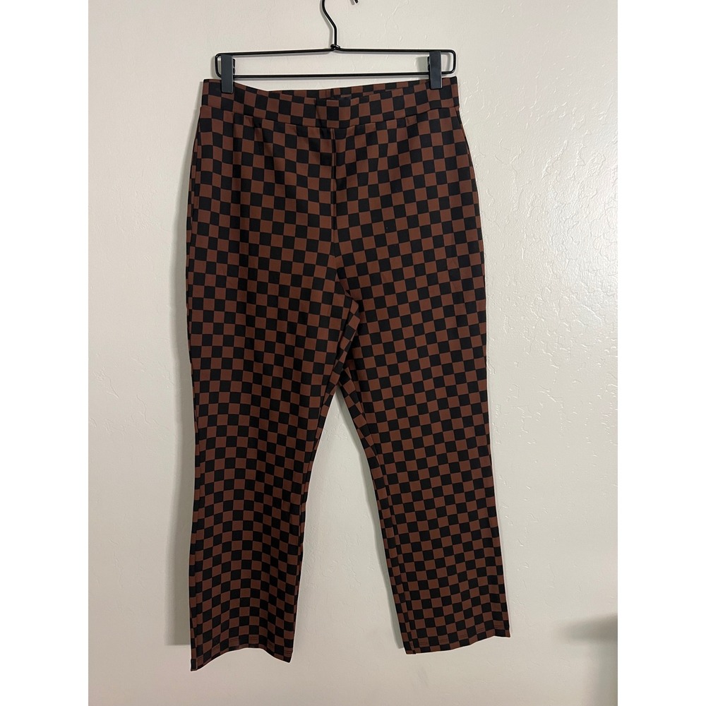 Sanctuary x Anthropologie Brown Black Checkered Slim Leg Pants XL Stretch Ponte - Picture 1 of 6
